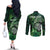 Personalised New Zealand Darts Couples Matching Off The Shoulder Long Sleeve Dress and Long Sleeve Button Shirt Maori Koru Dartboard Green Flame