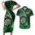 Personalised New Zealand Darts Couples Matching Short Sleeve Bodycon Dress and Hawaiian Shirt Maori Koru Dartboard Green Flame