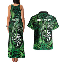 Personalised New Zealand Darts Couples Matching Tank Maxi Dress and Hawaiian Shirt Maori Koru Dartboard Green Flame