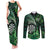 Personalised New Zealand Darts Couples Matching Tank Maxi Dress and Long Sleeve Button Shirt Maori Koru Dartboard Green Flame
