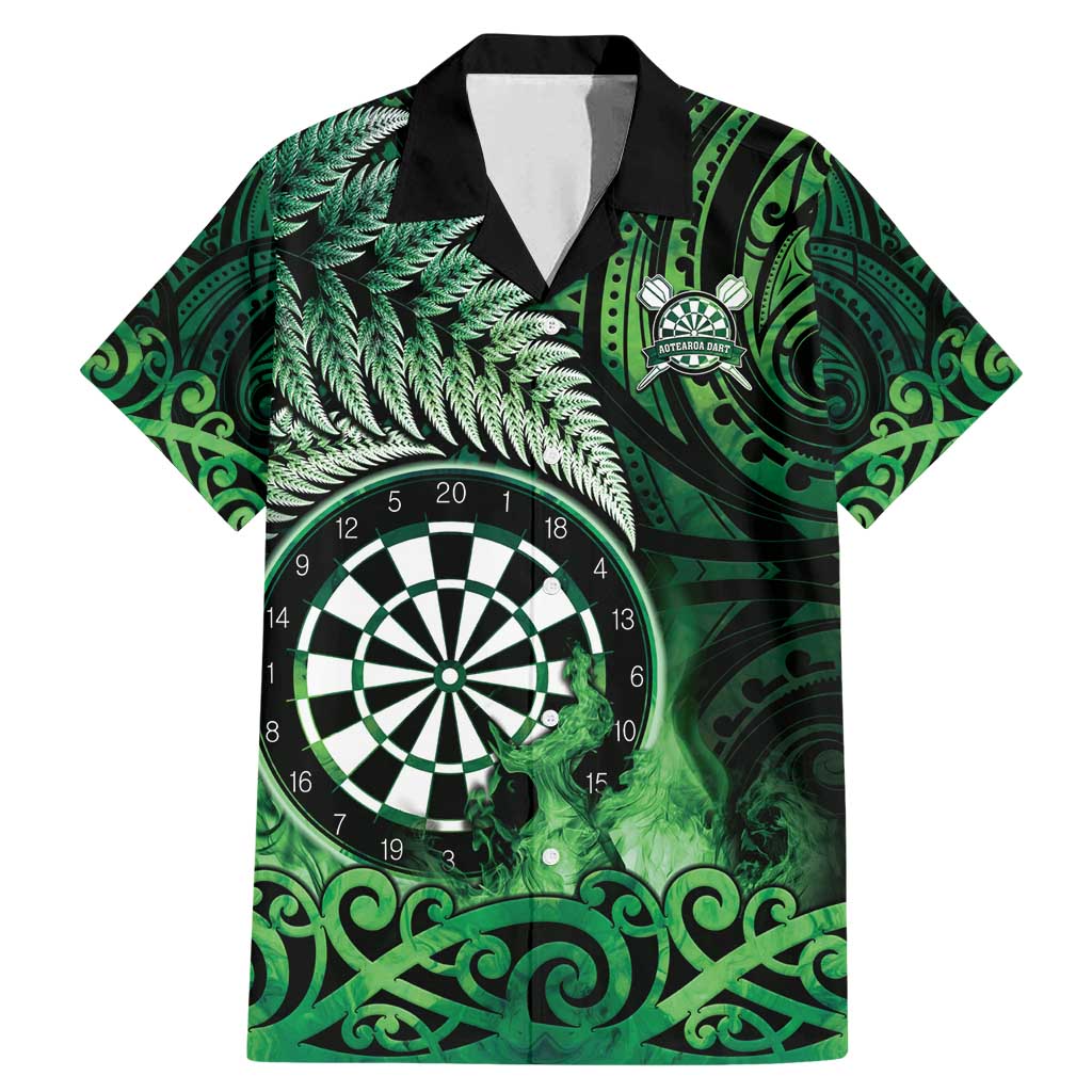 Personalised New Zealand Darts Family Matching Mermaid Dress and Hawaiian Shirt Maori Koru Dartboard Green Flame
