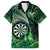 Personalised New Zealand Darts Family Matching Off The Shoulder Long Sleeve Dress and Hawaiian Shirt Maori Koru Dartboard Green Flame