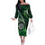 Personalised New Zealand Darts Family Matching Off The Shoulder Long Sleeve Dress and Hawaiian Shirt Maori Koru Dartboard Green Flame