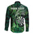 Personalised New Zealand Darts Family Matching Off Shoulder Maxi Dress and Hawaiian Shirt Maori Koru Dartboard Green Flame