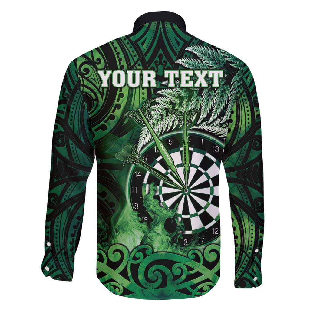 Personalised New Zealand Darts Family Matching Short Sleeve Bodycon Dress and Hawaiian Shirt Maori Koru Dartboard Green Flame