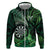 Personalised New Zealand Darts Hoodie Maori Koru Dartboard Green Flame