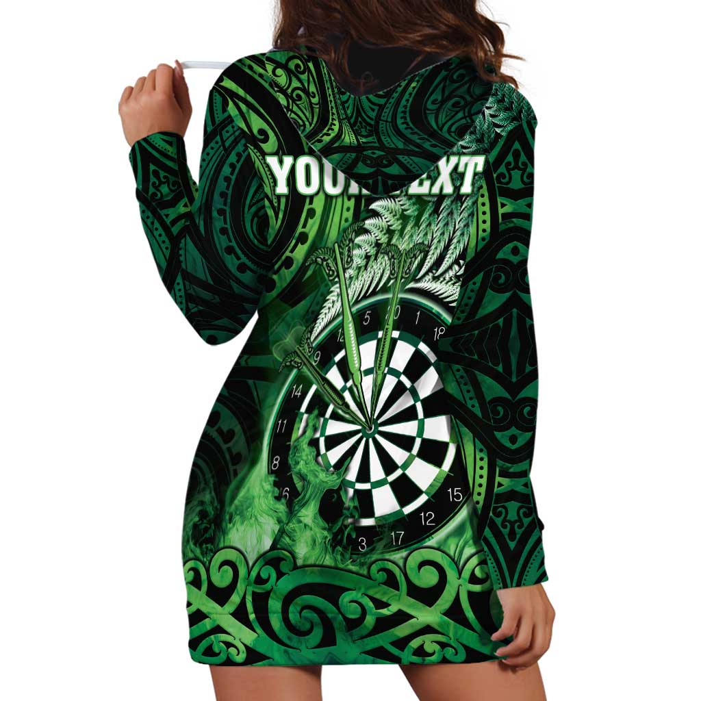 Personalised New Zealand Darts Hoodie Dress Maori Koru Dartboard Green Flame