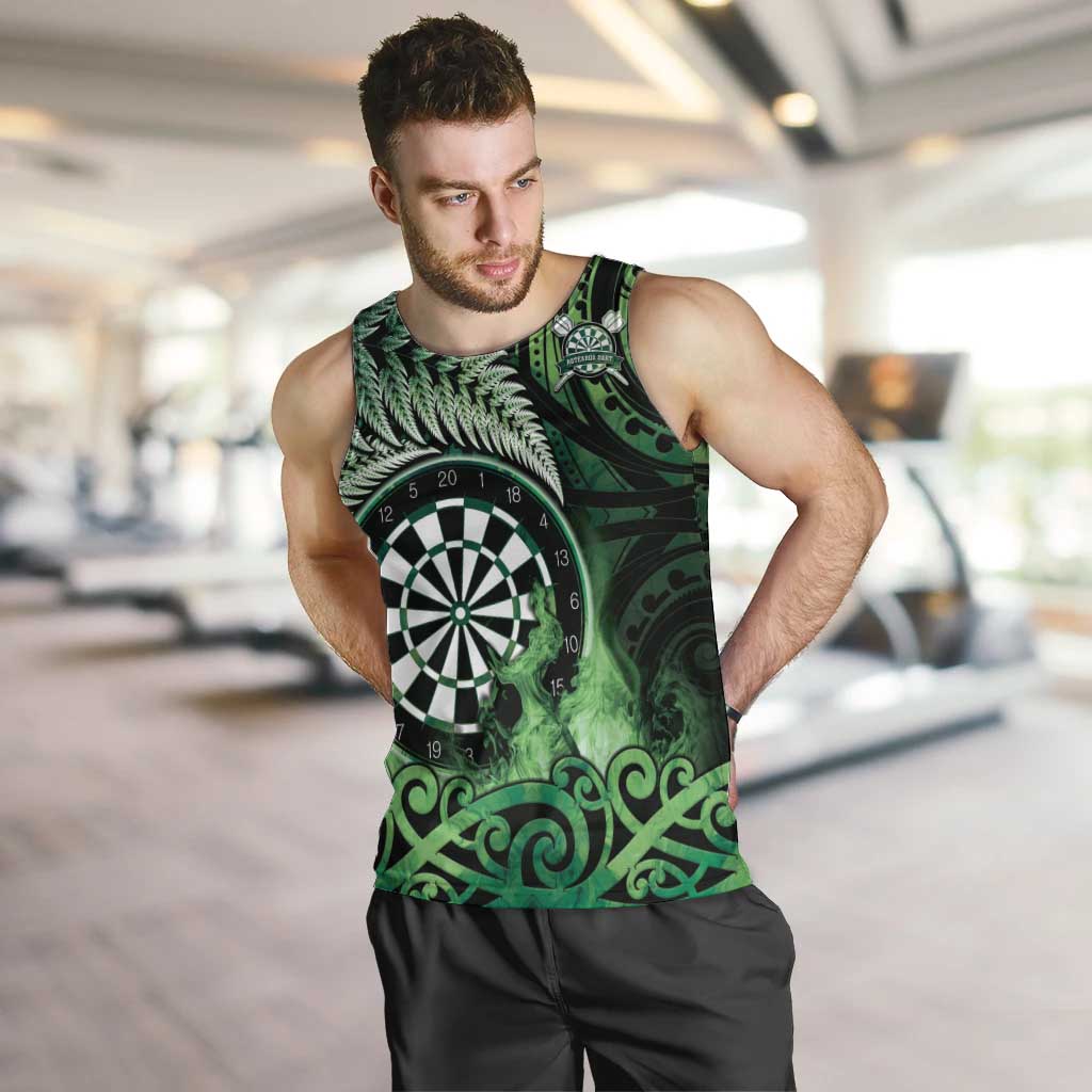 Personalised New Zealand Darts Men Tank Top Maori Koru Dartboard Green Flame