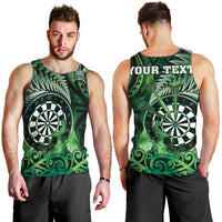 Personalised New Zealand Darts Men Tank Top Maori Koru Dartboard Green Flame