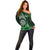 Personalised New Zealand Darts Off Shoulder Sweater Maori Koru Dartboard Green Flame