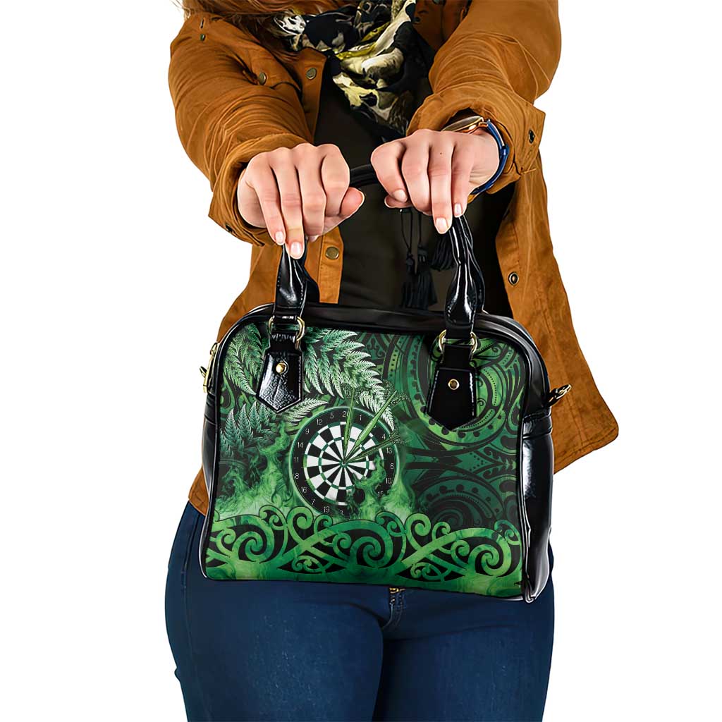 New Zealand Darts Shoulder Handbag Maori Koru Dartboard Green Flame
