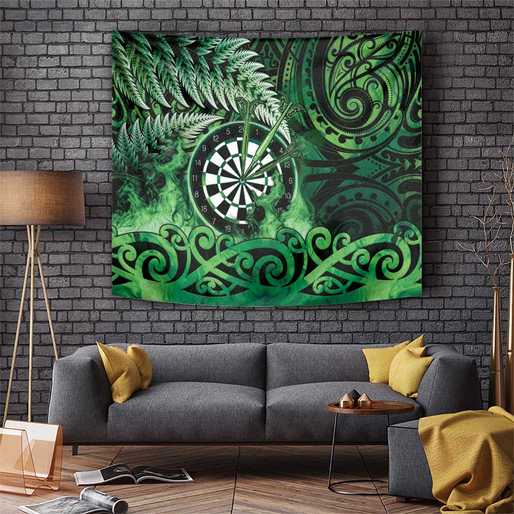 New Zealand Darts Tapestry Maori Koru Dartboard Green Flame