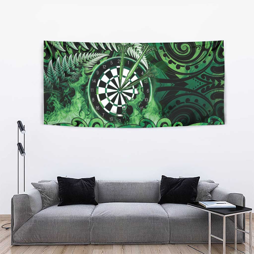 New Zealand Darts Tapestry Maori Koru Dartboard Green Flame