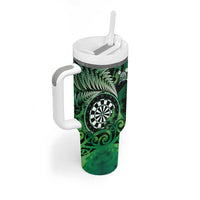 Personalised New Zealand Darts Tumbler With Handle Maori Koru Dartboard Green Flame