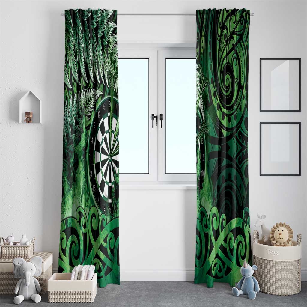 New Zealand Darts Window Curtain Maori Koru Dartboard Green Flame