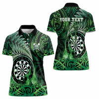 Personalised New Zealand Darts Women Polo Shirt Maori Koru Dartboard Green Flame