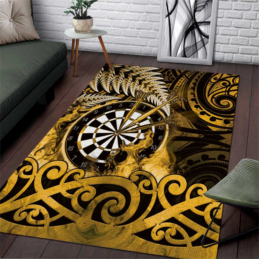 New Zealand Darts Area Rug Maori Koru Dartboard Gold Flame