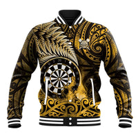 Personalised New Zealand Darts Baseball Jacket Maori Koru Dartboard Gold Flame