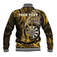 Personalised New Zealand Darts Baseball Jacket Maori Koru Dartboard Gold Flame