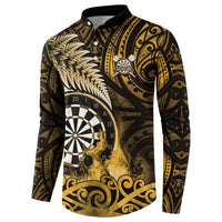 Personalised New Zealand Darts Button Sweatshirt Maori Koru Dartboard Gold Flame