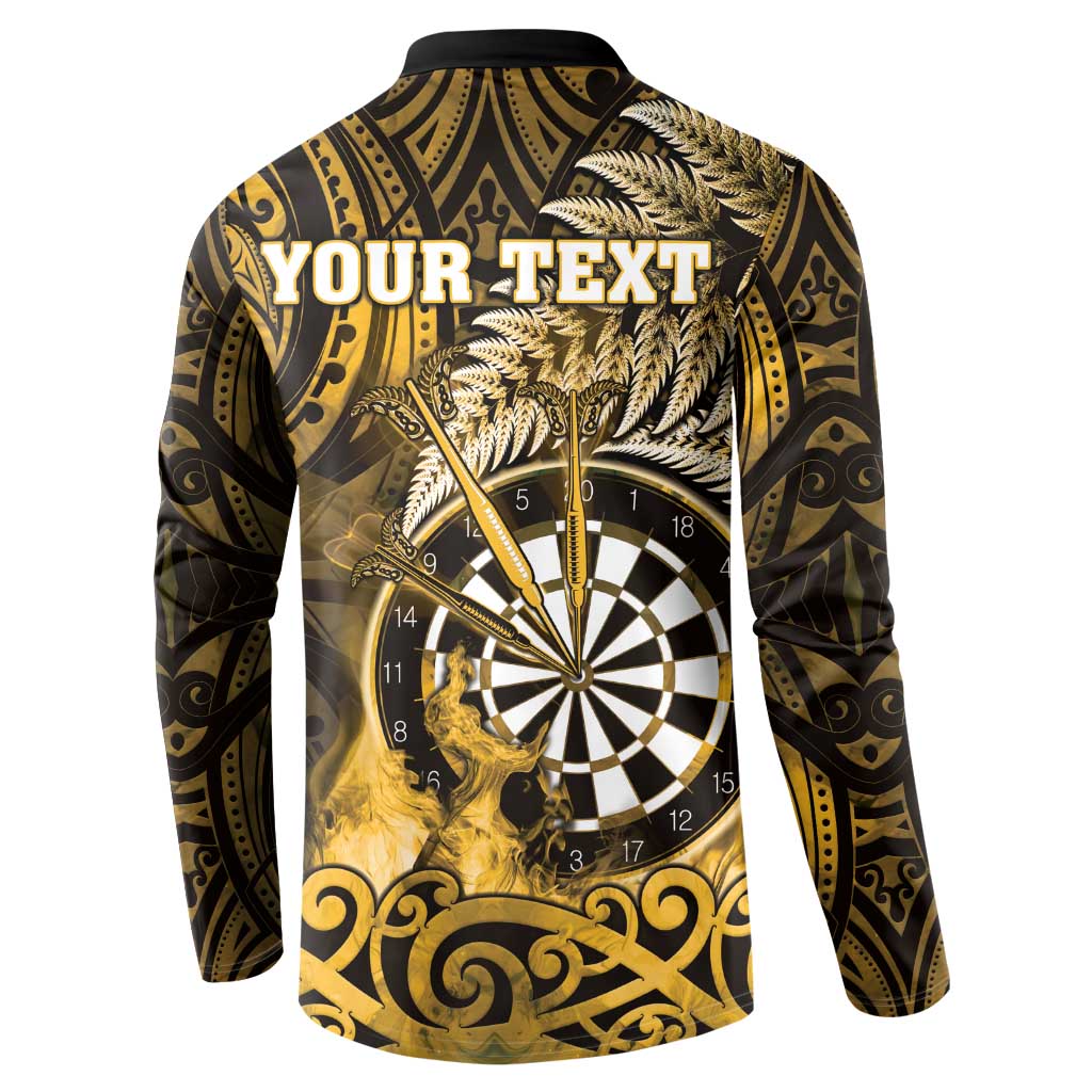 Personalised New Zealand Darts Button Sweatshirt Maori Koru Dartboard Gold Flame