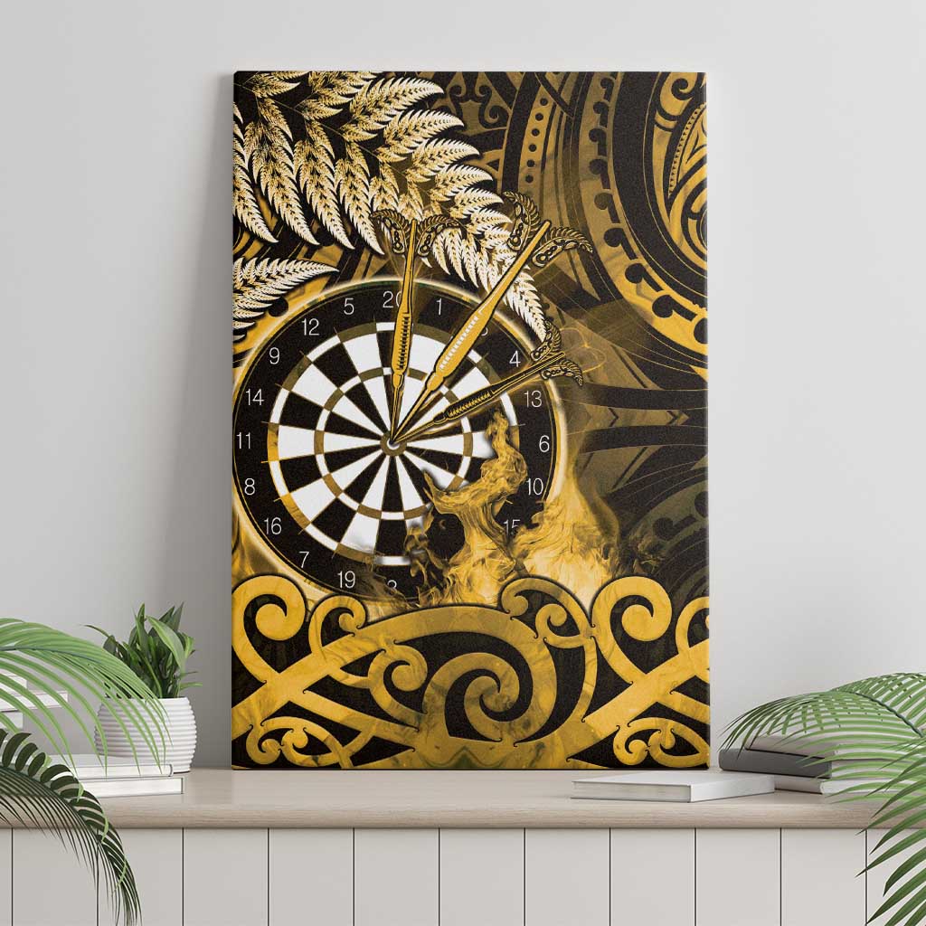 New Zealand Darts Canvas Wall Art Maori Koru Dartboard Gold Flame