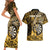 Personalised New Zealand Darts Couples Matching Short Sleeve Bodycon Dress and Hawaiian Shirt Maori Koru Dartboard Gold Flame