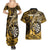 Personalised New Zealand Darts Couples Matching Summer Maxi Dress and Hawaiian Shirt Maori Koru Dartboard Gold Flame