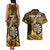 Personalised New Zealand Darts Couples Matching Tank Maxi Dress and Hawaiian Shirt Maori Koru Dartboard Gold Flame