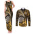 Personalised New Zealand Darts Couples Matching Tank Maxi Dress and Long Sleeve Button Shirt Maori Koru Dartboard Gold Flame