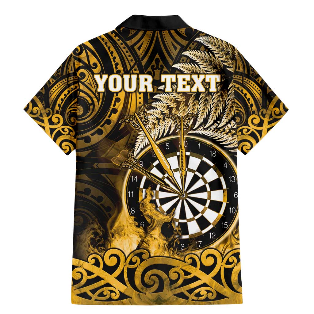 Personalised New Zealand Darts Family Matching Mermaid Dress and Hawaiian Shirt Maori Koru Dartboard Gold Flame