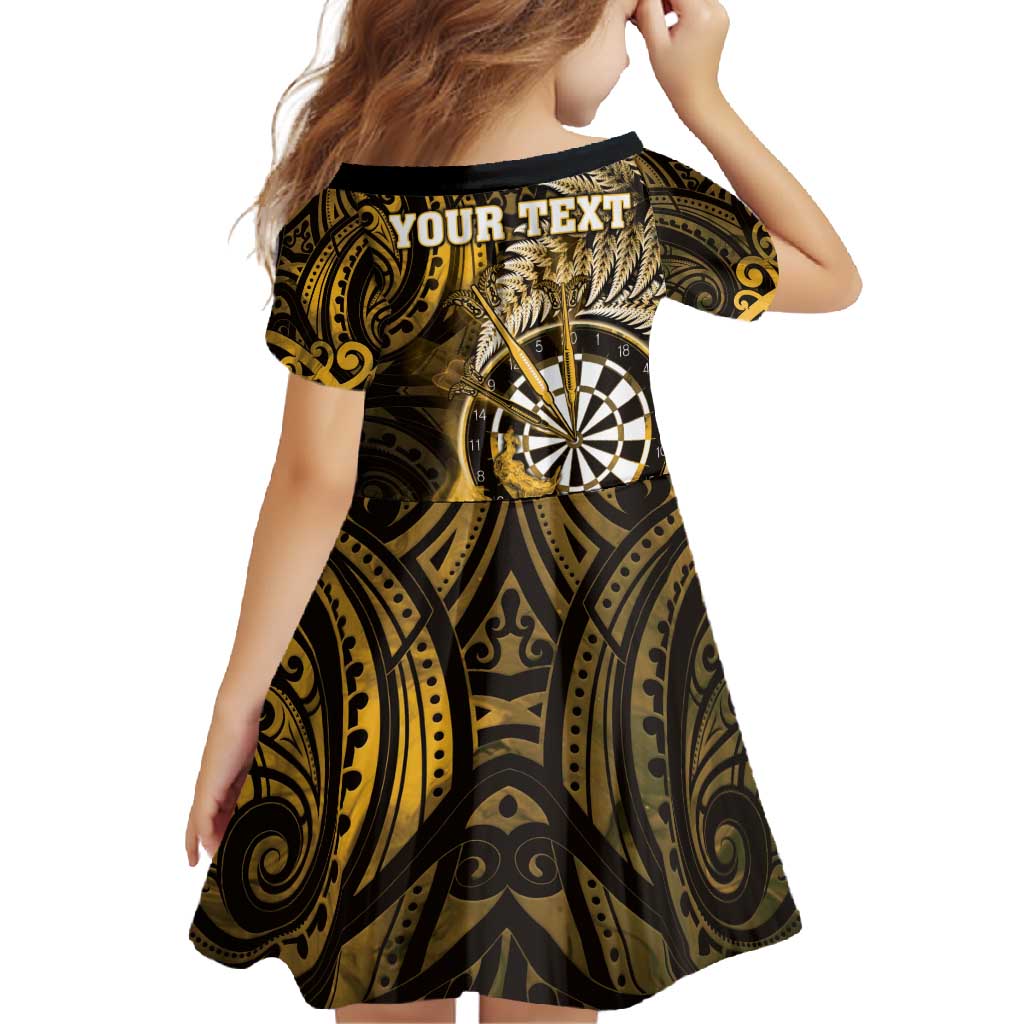 Personalised New Zealand Darts Family Matching Off Shoulder Maxi Dress and Hawaiian Shirt Maori Koru Dartboard Gold Flame