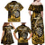 Personalised New Zealand Darts Family Matching Off Shoulder Maxi Dress and Hawaiian Shirt Maori Koru Dartboard Gold Flame