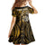 Personalised New Zealand Darts Family Matching Off Shoulder Short Dress and Hawaiian Shirt Maori Koru Dartboard Gold Flame