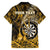 Personalised New Zealand Darts Family Matching Short Sleeve Bodycon Dress and Hawaiian Shirt Maori Koru Dartboard Gold Flame