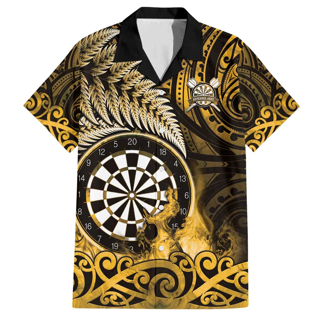 Personalised New Zealand Darts Family Matching Summer Maxi Dress and Hawaiian Shirt Maori Koru Dartboard Gold Flame