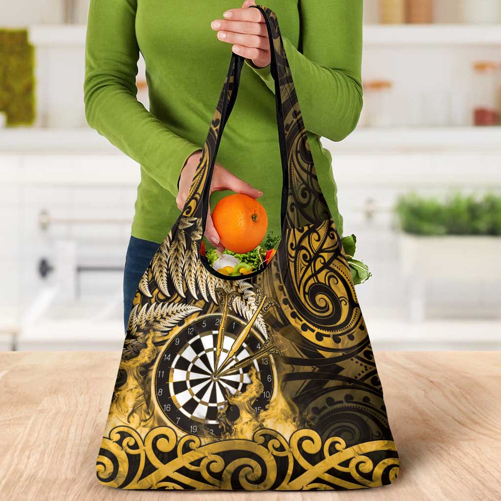 New Zealand Darts Grocery Bag Maori Koru Dartboard Gold Flame