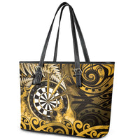 New Zealand Darts Leather Tote Bag Maori Koru Dartboard Gold Flame