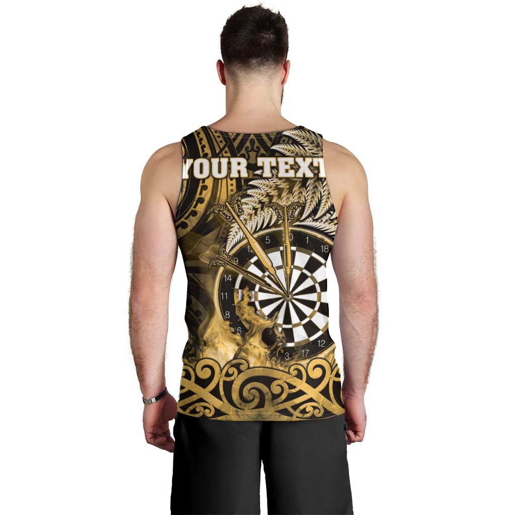 Personalised New Zealand Darts Men Tank Top Maori Koru Dartboard Gold Flame
