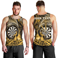 Personalised New Zealand Darts Men Tank Top Maori Koru Dartboard Gold Flame