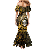 Personalised New Zealand Darts Mermaid Dress Maori Koru Dartboard Gold Flame