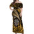 Personalised New Zealand Darts Off Shoulder Maxi Dress Maori Koru Dartboard Gold Flame