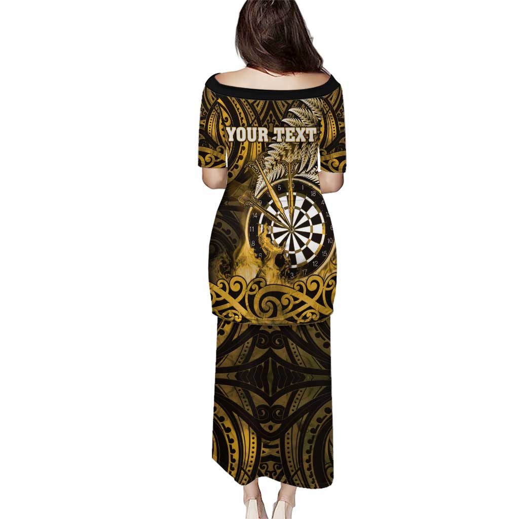 Personalised New Zealand Darts Puletasi Maori Koru Dartboard Gold Flame