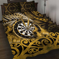 New Zealand Darts Quilt Bed Set Maori Koru Dartboard Gold Flame
