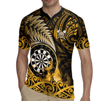 Personalised New Zealand Darts Rugby Jersey Maori Koru Dartboard Gold Flame