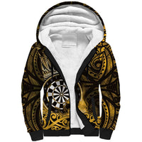 Personalised New Zealand Darts Sherpa Hoodie Maori Koru Dartboard Gold Flame