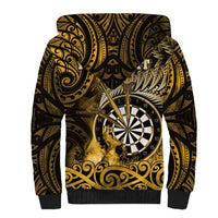 Personalised New Zealand Darts Sherpa Hoodie Maori Koru Dartboard Gold Flame