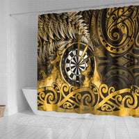 New Zealand Darts Shower Curtain Maori Koru Dartboard Gold Flame