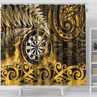 New Zealand Darts Shower Curtain Maori Koru Dartboard Gold Flame