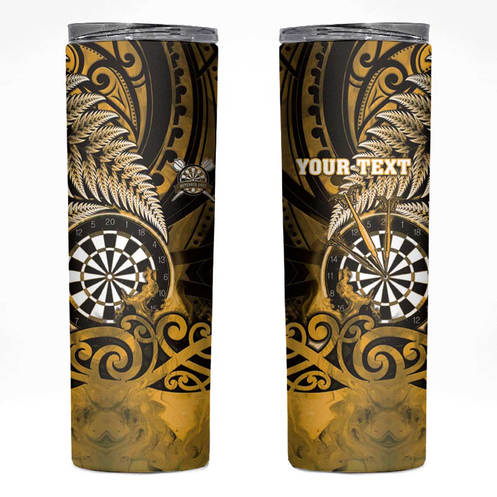 Personalised New Zealand Darts Skinny Tumbler Maori Koru Dartboard Gold Flame